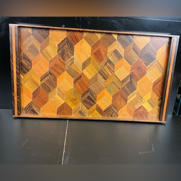 Vintage Tray Wooden Serving Tray Tan Brown - Picture 5 of 9